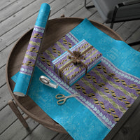 Hawaii Humuhumu Fish Maile Pikake Lei Wrapping Paper Tribal Tapa Blue Version