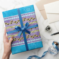 Hawaii Humuhumu Fish Maile Pikake Lei Wrapping Paper Tribal Tapa Blue Version