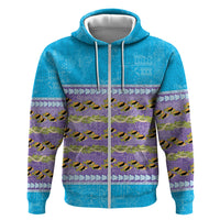 Hawaii Humuhumu Fish Maile Pikake Lei Zip Hoodie Tribal Tapa Blue Version