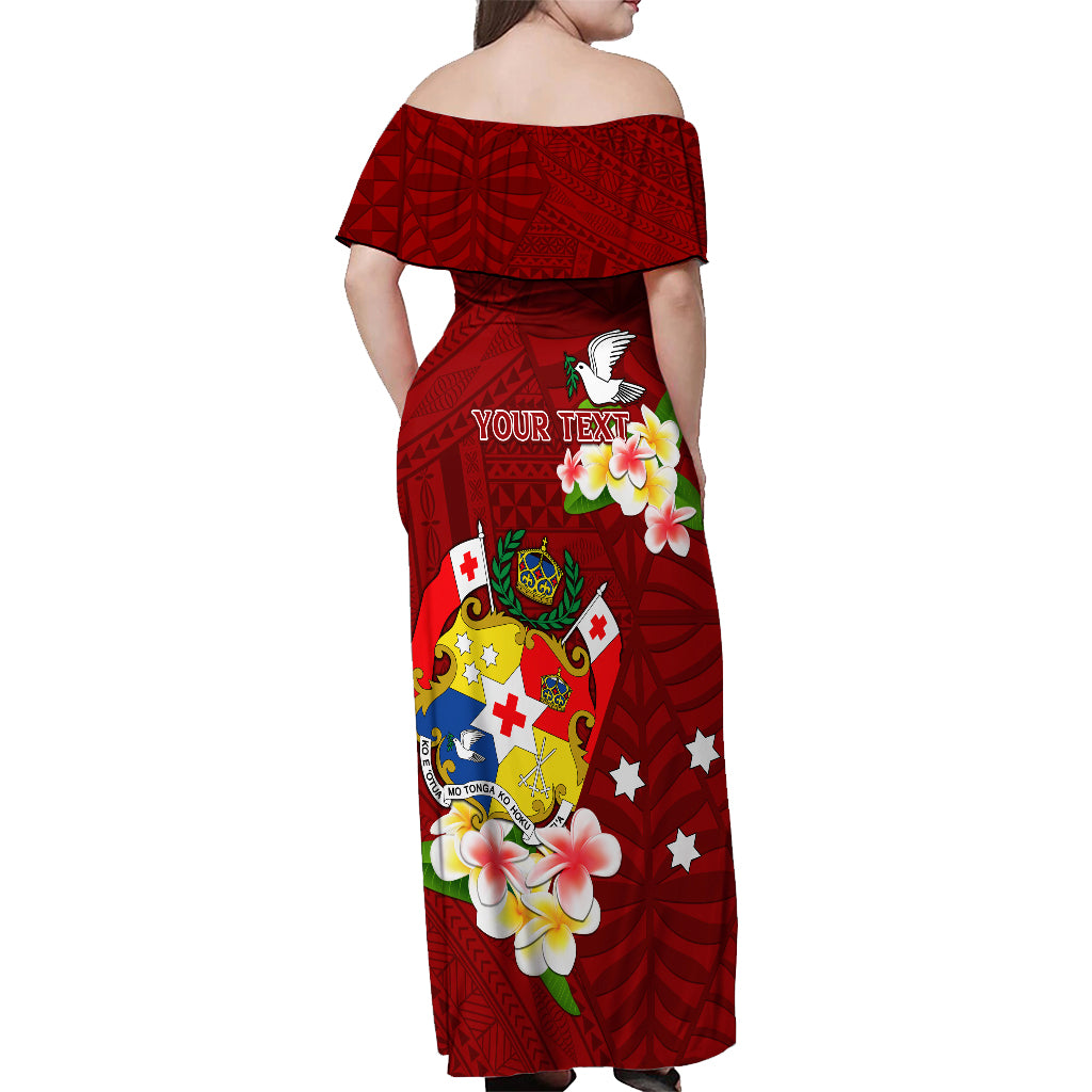 Personalized Tonga Off Shoulder Maxi Dress Coat Of Arms Plumeria With Ngatu Pattern LT05 - Polynesian Pride