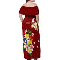Personalized Tonga Off Shoulder Maxi Dress Coat Of Arms Plumeria With Ngatu Pattern LT05 - Polynesian Pride