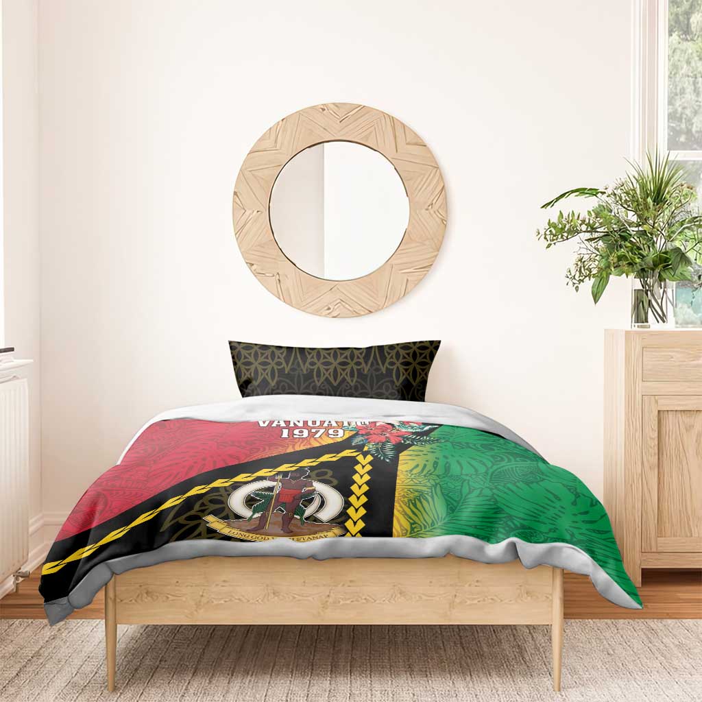Happy Vanuatu Constitution Day Bedding Set Flag Style With Sand Drawing Pattern