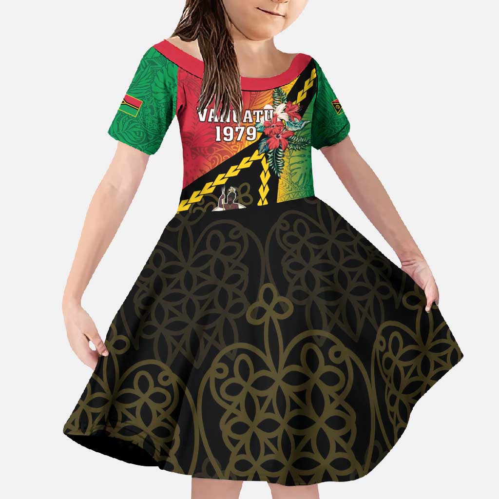Happy Vanuatu Constitution Day Family Matching Off Shoulder Maxi Dress and Hawaiian Shirt Flag Style With Sand Drawing Pattern LT05 Daughter's Dress Red - Polynesian Pride