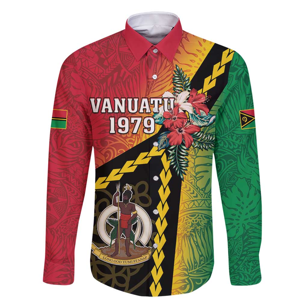 Happy Vanuatu Constitution Day Family Matching Off Shoulder Maxi Dress and Hawaiian Shirt Flag Style With Sand Drawing Pattern LT05 Dad's Shirt - Long Sleeve Red - Polynesian Pride