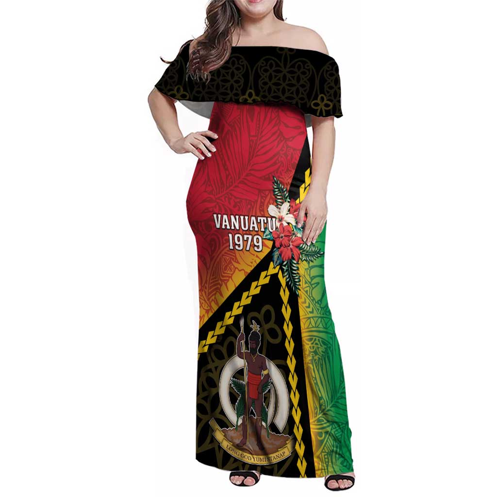 Happy Vanuatu Constitution Day Family Matching Off Shoulder Maxi Dress and Hawaiian Shirt Flag Style With Sand Drawing Pattern LT05 Mom's Dress Red - Polynesian Pride