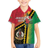 Happy Vanuatu Constitution Day Family Matching Off Shoulder Maxi Dress and Hawaiian Shirt Flag Style With Sand Drawing Pattern LT05 Son's Shirt Red - Polynesian Pride