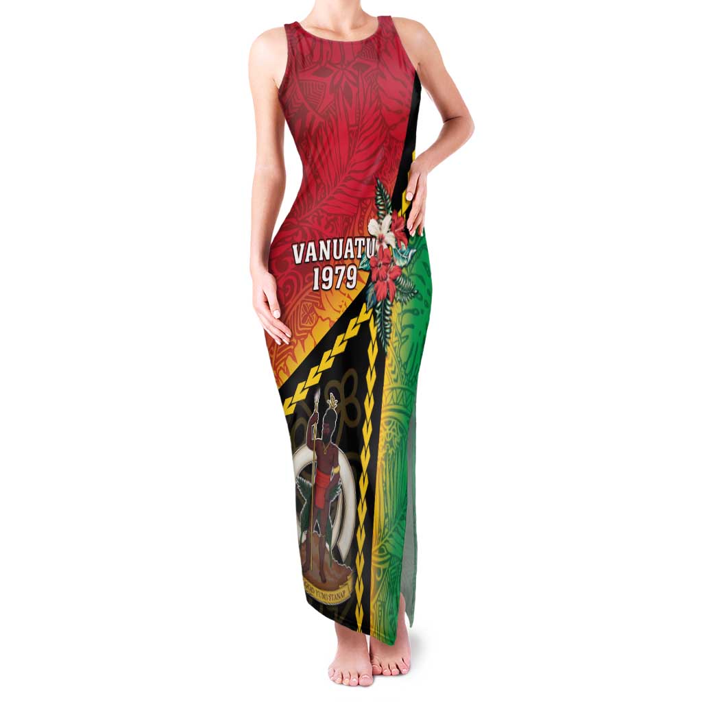 Happy Vanuatu Constitution Day Family Matching Tank Maxi Dress and Hawaiian Shirt Flag Style With Sand Drawing Pattern