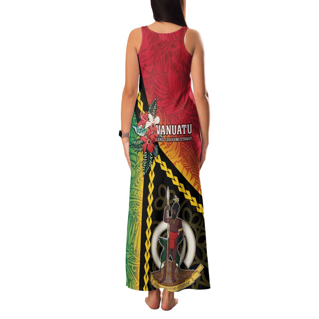 Happy Vanuatu Constitution Day Family Matching Tank Maxi Dress and Hawaiian Shirt Flag Style With Sand Drawing Pattern