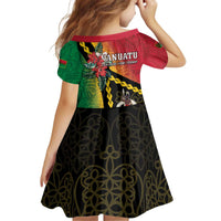 Happy Vanuatu Constitution Day Kid Short Sleeve Dress Flag Style With Sand Drawing Pattern