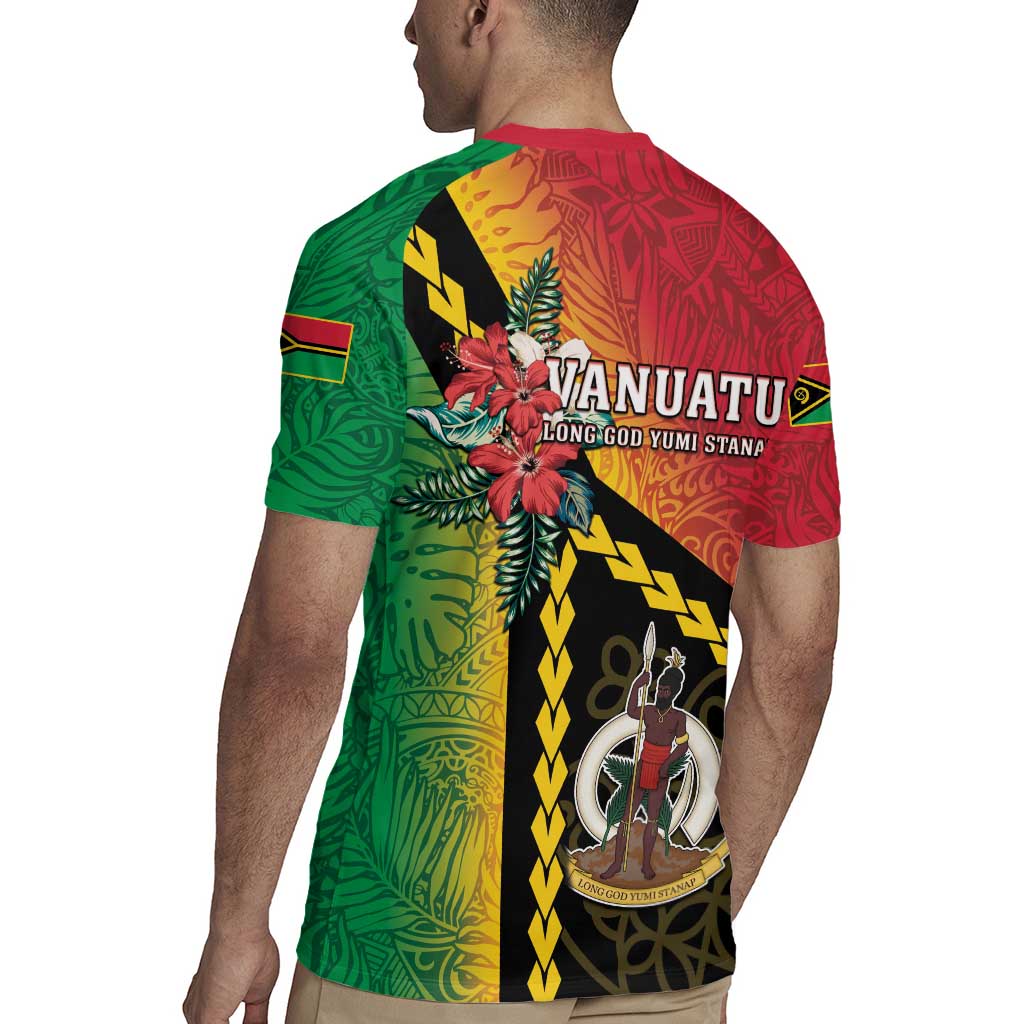 Happy Vanuatu Constitution Day Rugby Jersey Flag Style With Sand Drawing Pattern