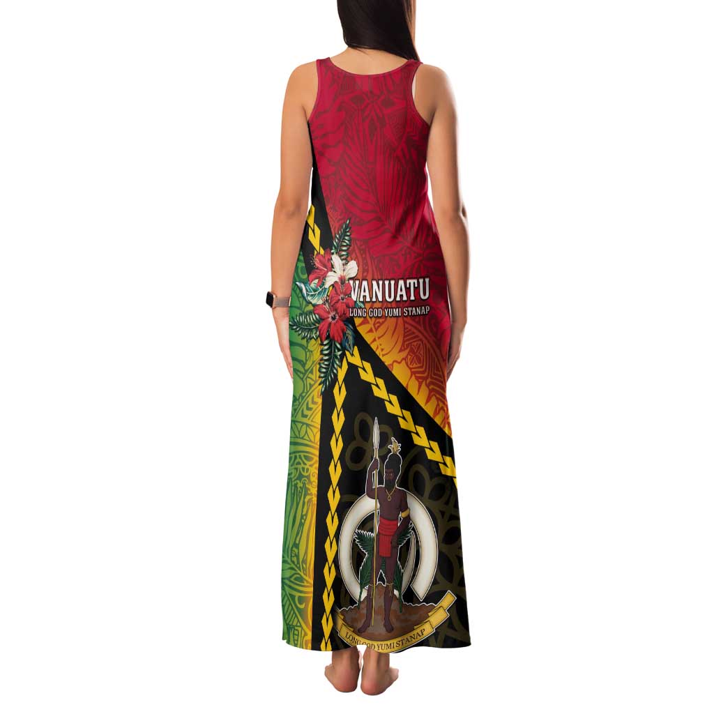 Happy Vanuatu Constitution Day Tank Maxi Dress Flag Style With Sand Drawing Pattern