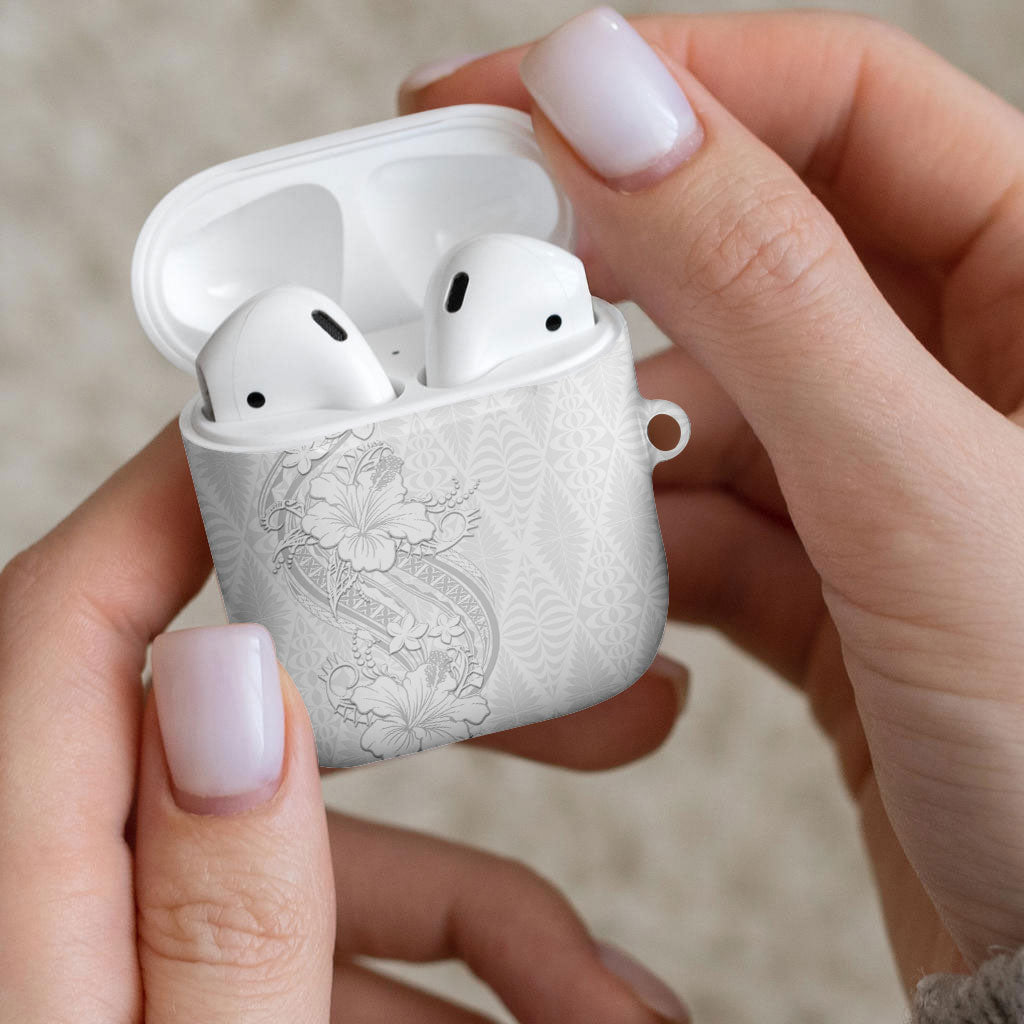 Tokelau White Sunday AirPods Case Elegant Hibiscus Polynesian Tribal Pattern