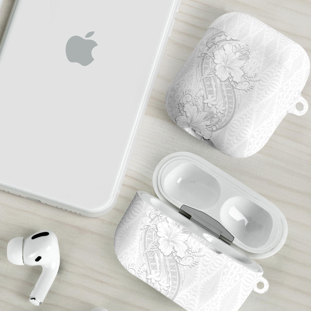 Tokelau White Sunday AirPods Case Elegant Hibiscus Polynesian Tribal Pattern