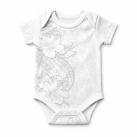 Tokelau White Sunday Baby Onesie Elegant Hibiscus Polynesian Tribal Pattern