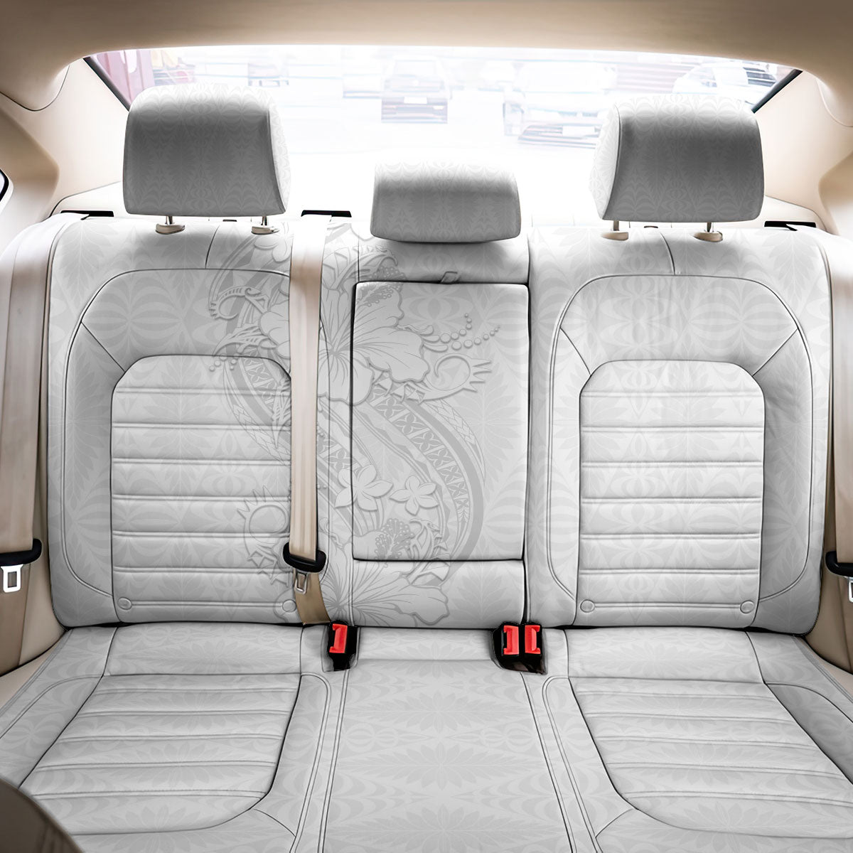 Tokelau White Sunday Back Car Seat Cover Elegant Hibiscus Polynesian Tribal Pattern