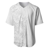 Tokelau White Sunday Baseball Jersey Elegant Hibiscus Polynesian Tribal Pattern