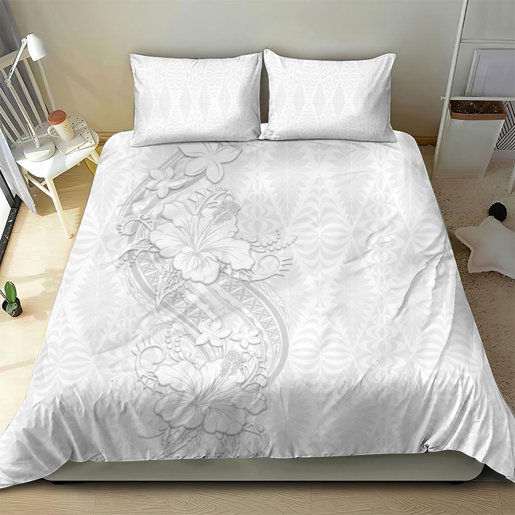 Tokelau White Sunday Bedding Set Elegant Hibiscus Polynesian Tribal Pattern