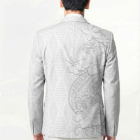 Tokelau White Sunday Blazer Elegant Hibiscus Polynesian Tribal Pattern