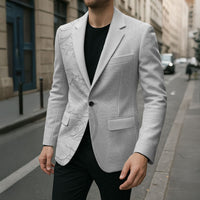 Tokelau White Sunday Blazer Elegant Hibiscus Polynesian Tribal Pattern