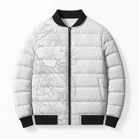 Tokelau White Sunday Bomber Puffer Jacket Elegant Hibiscus Polynesian Tribal Pattern