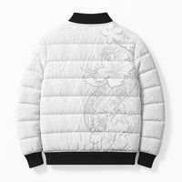 Tokelau White Sunday Bomber Puffer Jacket Elegant Hibiscus Polynesian Tribal Pattern