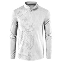 Tokelau White Sunday Button Sweatshirt Elegant Hibiscus Polynesian Tribal Pattern