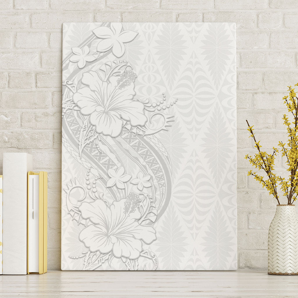 Tokelau White Sunday Canvas Wall Art Elegant Hibiscus Polynesian Tribal Pattern