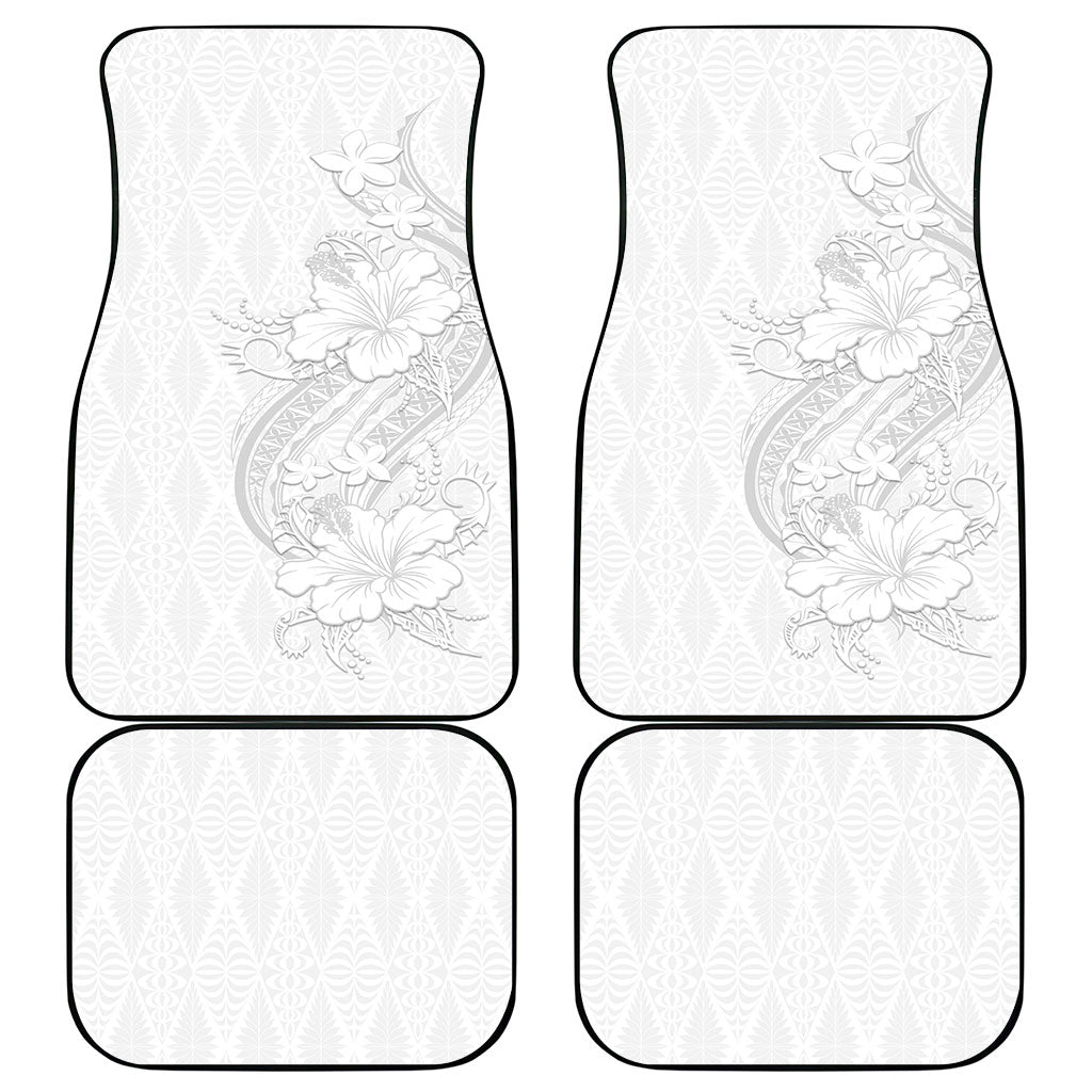 Tokelau White Sunday Car Mats Elegant Hibiscus Polynesian Tribal Pattern