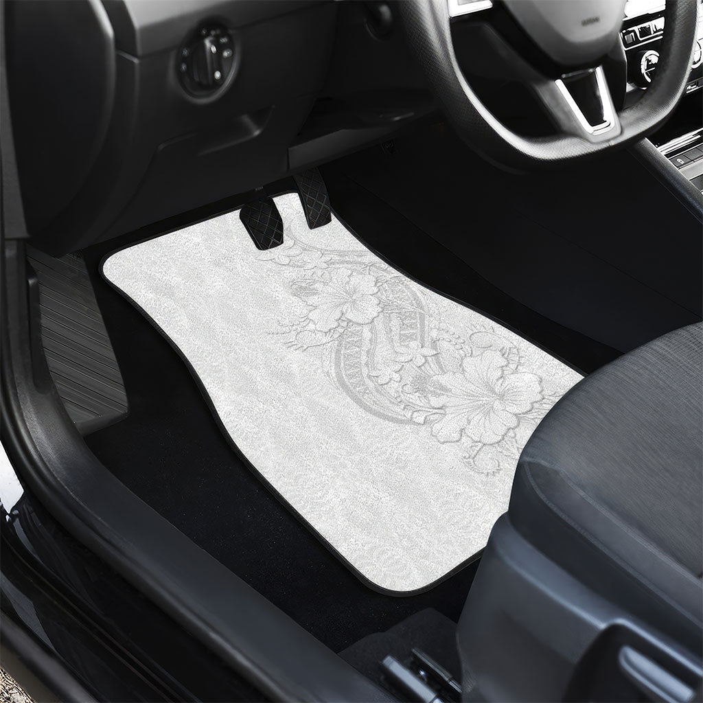 Tokelau White Sunday Car Mats Elegant Hibiscus Polynesian Tribal Pattern