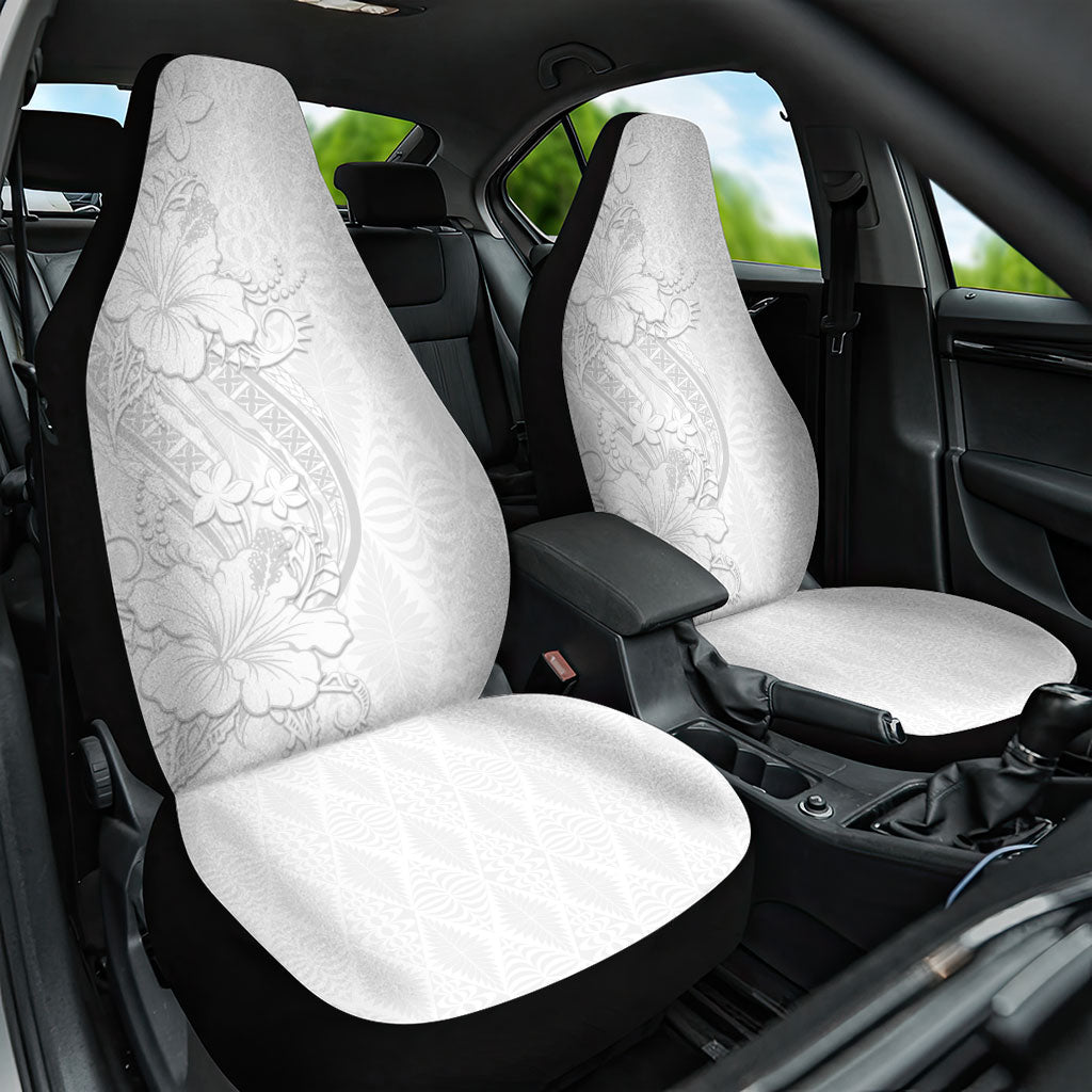 Tokelau White Sunday Car Seat Cover Elegant Hibiscus Polynesian Tribal Pattern