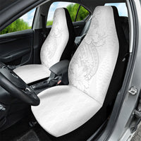 Tokelau White Sunday Car Seat Cover Elegant Hibiscus Polynesian Tribal Pattern
