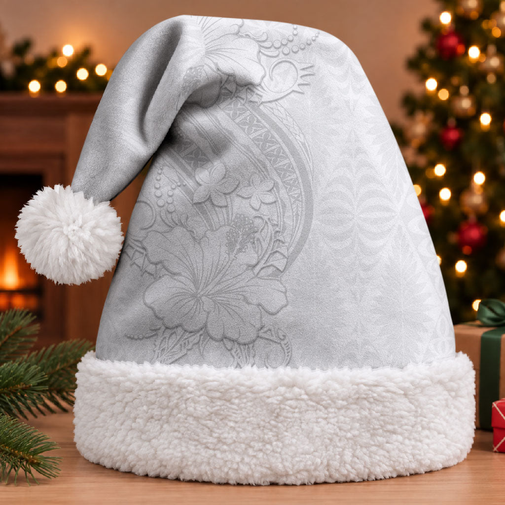 Tokelau White Sunday Christmas Santa Hat Elegant Hibiscus Polynesian Tribal Pattern