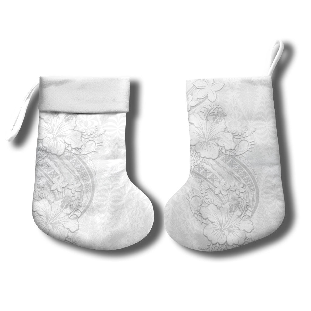 Tokelau White Sunday Christmas Stocking Elegant Hibiscus Polynesian Tribal Pattern LT05 - Polynesian Pride