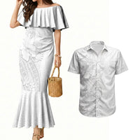 Tokelau White Sunday Couples Matching Mermaid Dress and Hawaiian Shirt Elegant Hibiscus Polynesian Tribal Pattern