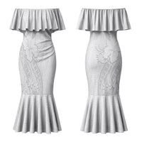 Tokelau White Sunday Couples Matching Mermaid Dress and Hawaiian Shirt Elegant Hibiscus Polynesian Tribal Pattern
