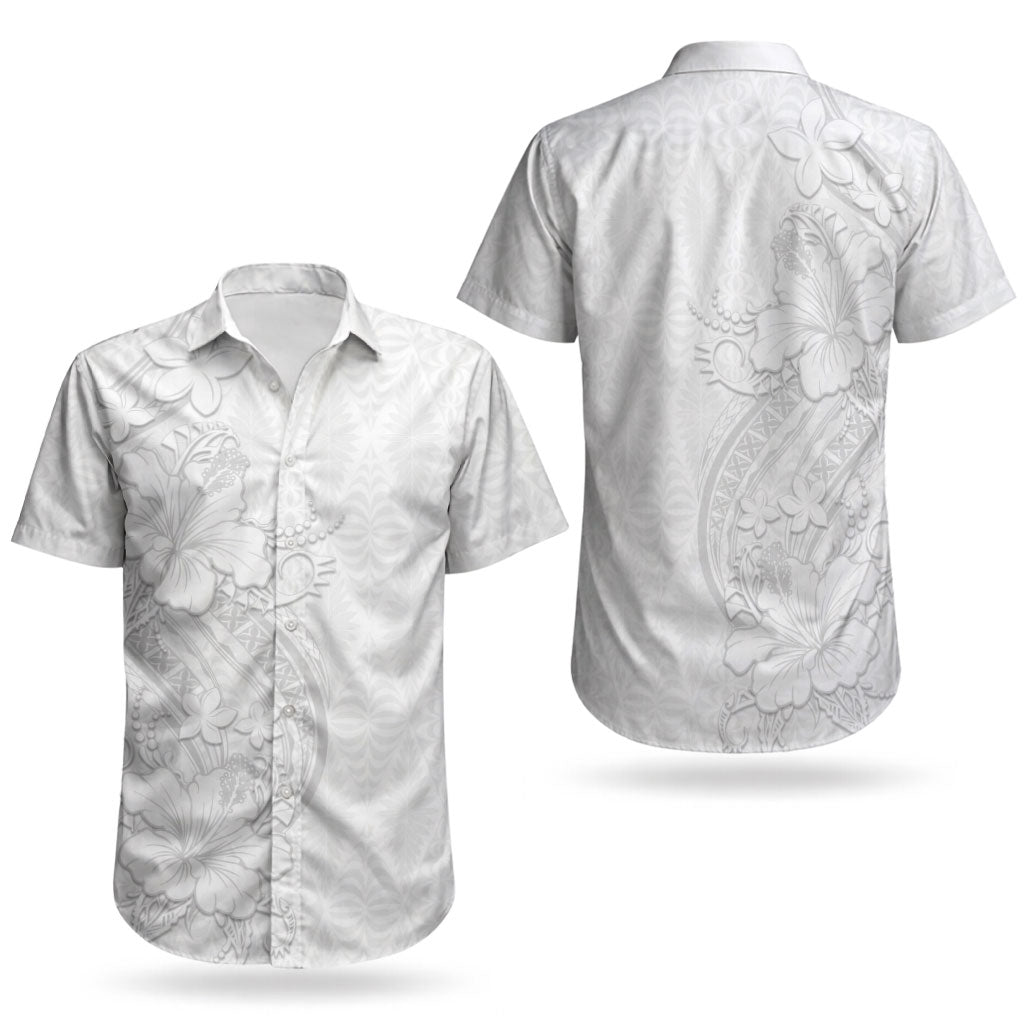 Tokelau White Sunday Couples Matching Tank Maxi Dress and Hawaiian Shirt Elegant Hibiscus Polynesian Tribal Pattern