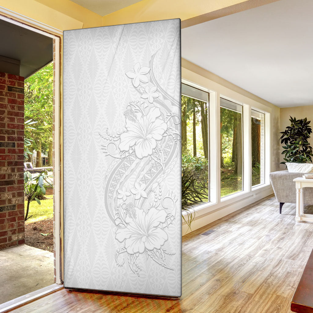 Tokelau White Sunday Door Cover Elegant Hibiscus Polynesian Tribal Pattern