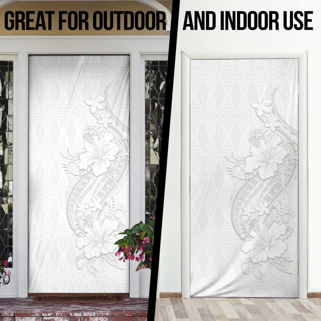 Tokelau White Sunday Door Cover Elegant Hibiscus Polynesian Tribal Pattern