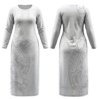 Tokelau White Sunday Family Matching Long Sleeve Bodycon Dress and Hawaiian Shirt Elegant Hibiscus Polynesian Tribal Pattern