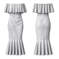 Tokelau White Sunday Family Matching Mermaid Dress and Hawaiian Shirt Elegant Hibiscus Polynesian Tribal Pattern
