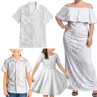 Tokelau White Sunday Family Matching Off Shoulder Maxi Dress and Hawaiian Shirt Elegant Hibiscus Polynesian Tribal Pattern