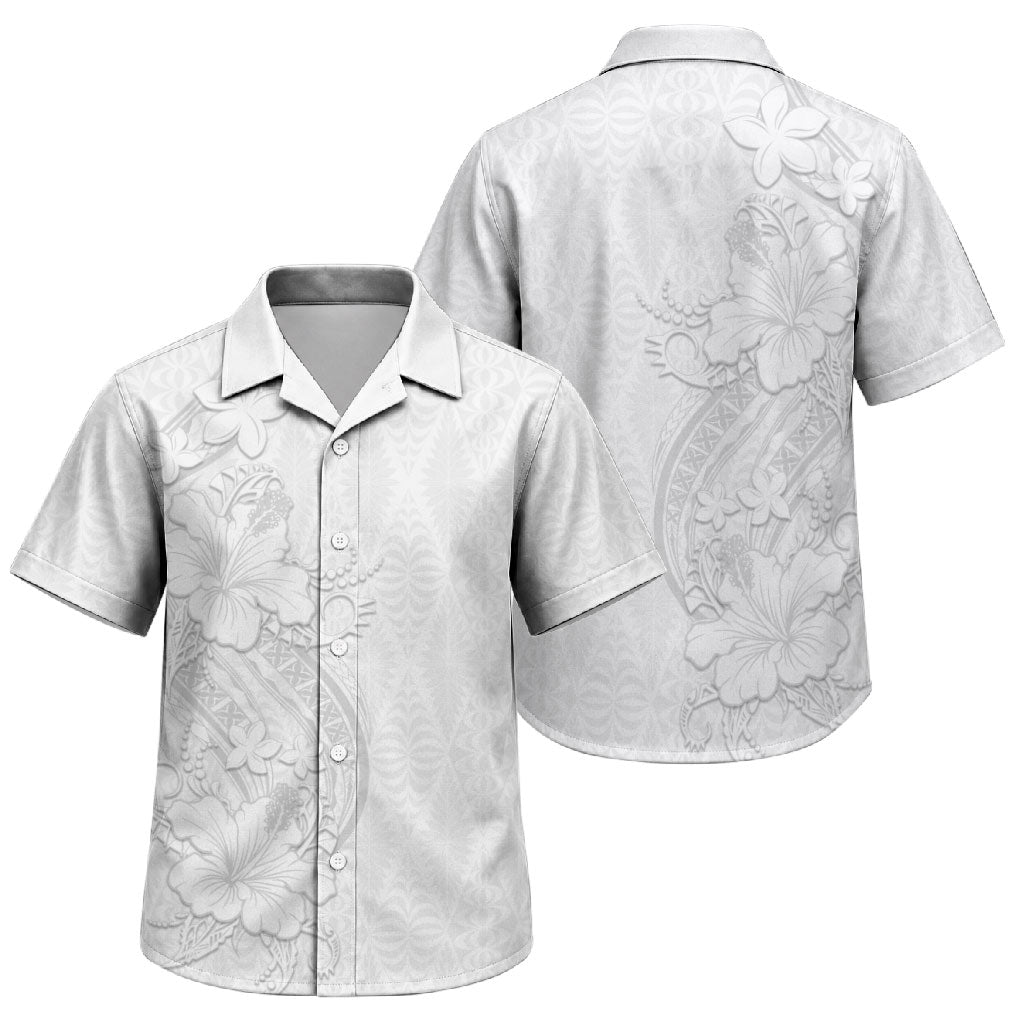 Tokelau White Sunday Family Matching Off Shoulder Maxi Dress and Hawaiian Shirt Elegant Hibiscus Polynesian Tribal Pattern