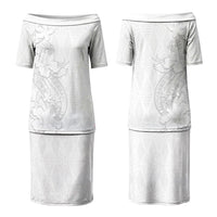Tokelau White Sunday Family Matching Puletasi and Hawaiian Shirt Elegant Hibiscus Polynesian Tribal Pattern