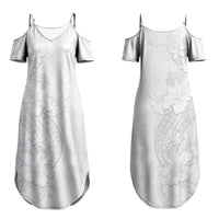 Tokelau White Sunday Family Matching Summer Maxi Dress and Hawaiian Shirt Elegant Hibiscus Polynesian Tribal Pattern