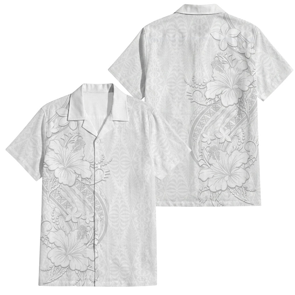 Tokelau White Sunday Family Matching Summer Maxi Dress and Hawaiian Shirt Elegant Hibiscus Polynesian Tribal Pattern