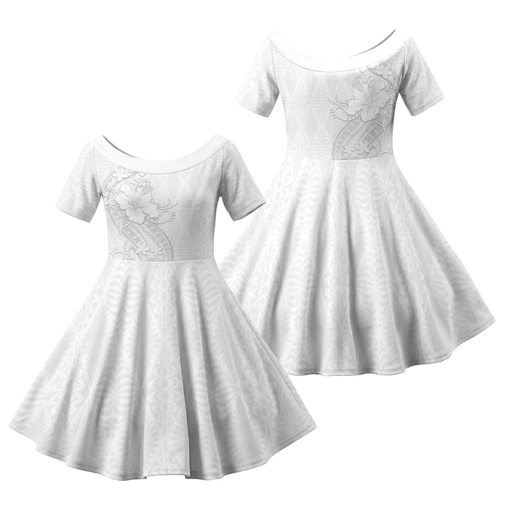 Tokelau White Sunday Family Matching Summer Maxi Dress and Hawaiian Shirt Elegant Hibiscus Polynesian Tribal Pattern