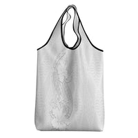 Tokelau White Sunday Grocery Bag Elegant Hibiscus Polynesian Tribal Pattern