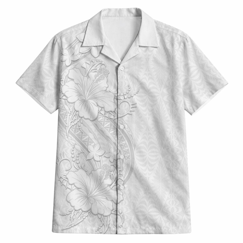Tokelau White Sunday Hawaiian Shirt Elegant Hibiscus Polynesian Tribal Pattern