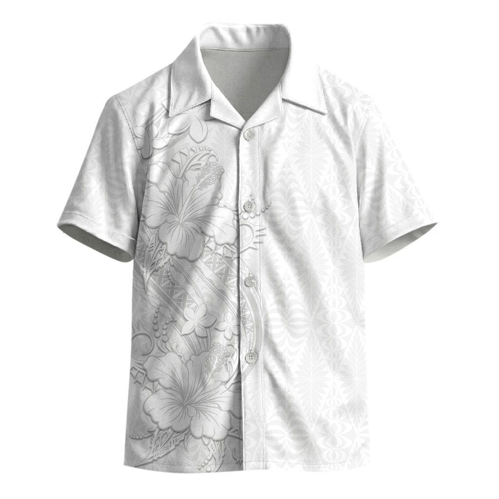 Tokelau White Sunday Kid Hawaiian Shirt Elegant Hibiscus Polynesian Tribal Pattern