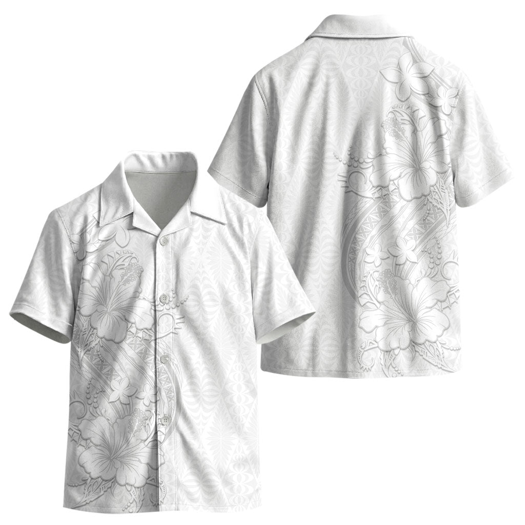 Tokelau White Sunday Kid Hawaiian Shirt Elegant Hibiscus Polynesian Tribal Pattern